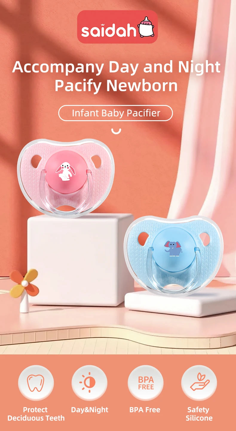 Premium Cartoon Silicone Baby Pacifier with Storage Box – Thumb Shape Soother for Newborns & Toddlers