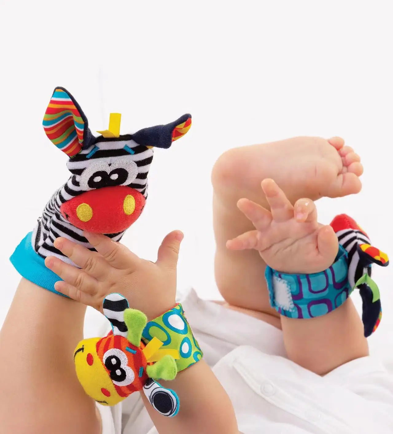 Animal-Themed Baby Socks with Wrist Strap – 4-Piece Set for Infants