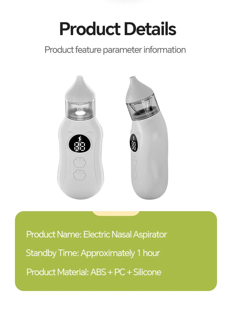 Electric Baby Nasal Aspirator (Rechargeable) — 9 Levels, Anti-Backwash