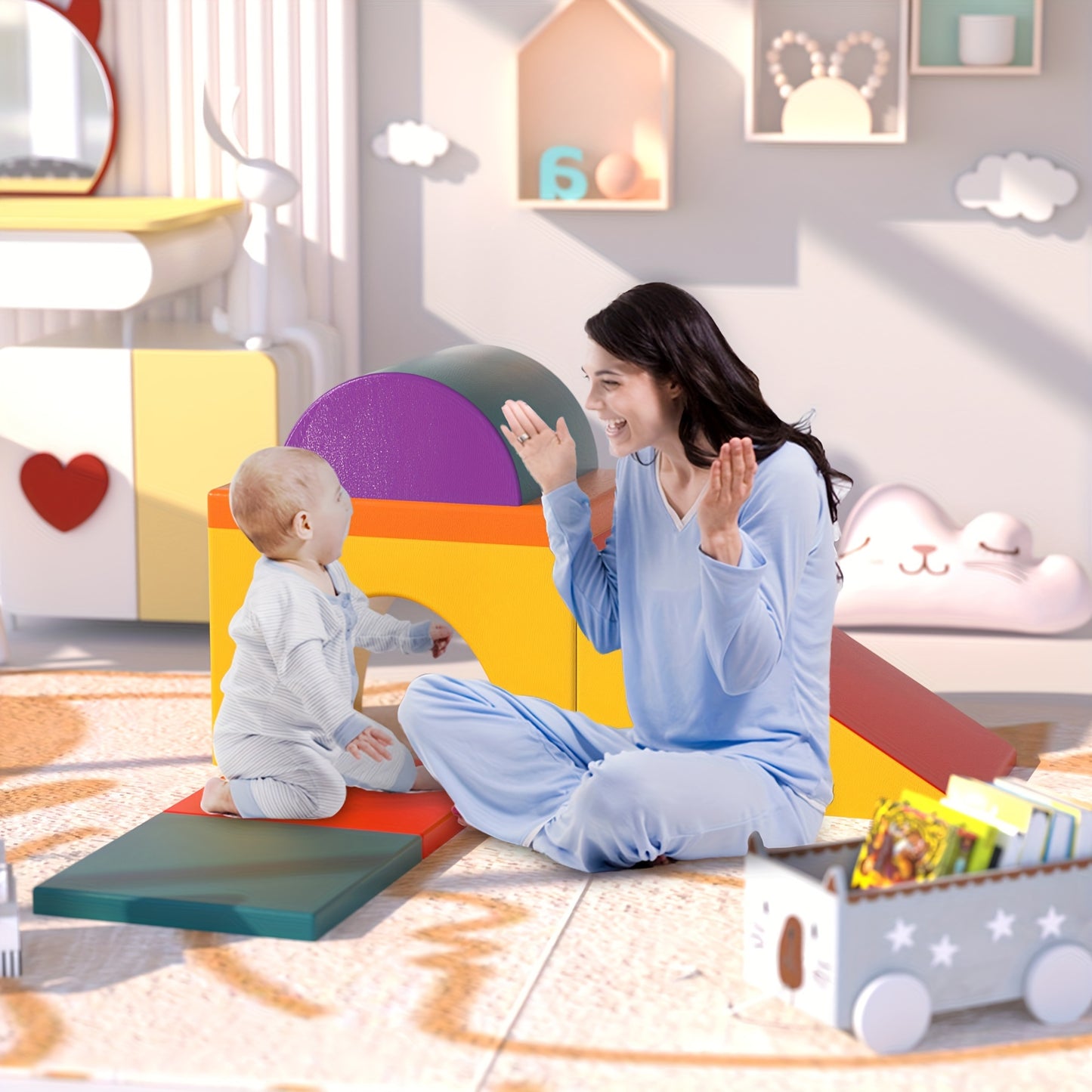 5-Piece Soft PU Leather Foam Climbing Blocks with Tunnel for Toddlers – Safe Indoor Play Set for Kids’ Rooms, Playrooms, Halloween,  Christmas Gifts