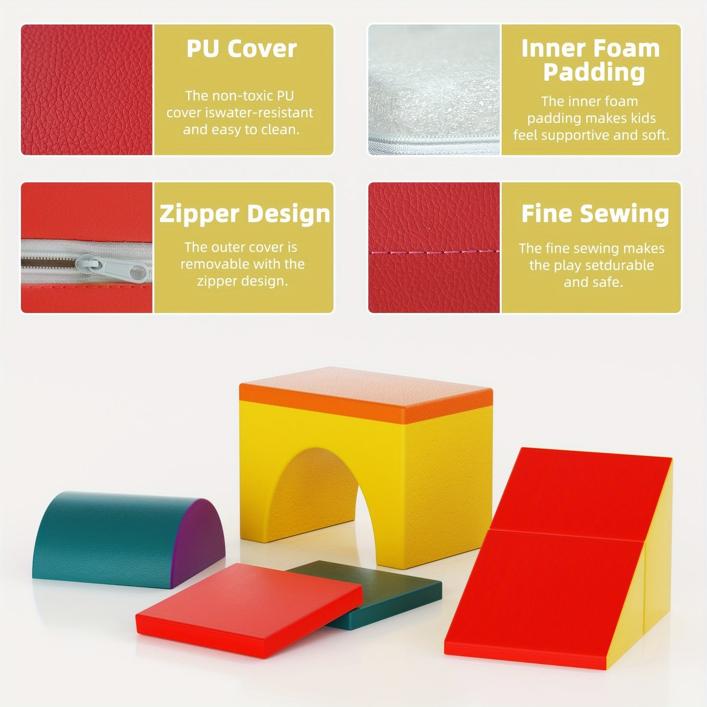 5-Piece Soft PU Leather Foam Climbing Blocks with Tunnel for Toddlers – Safe Indoor Play Set for Kids’ Rooms, Playrooms, Halloween,  Christmas Gifts