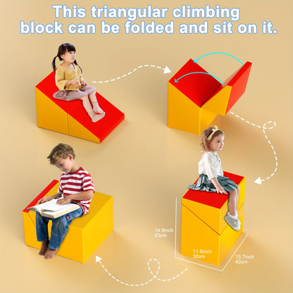 5-Piece Soft PU Leather Foam Climbing Blocks with Tunnel for Toddlers – Safe Indoor Play Set for Kids’ Rooms, Playrooms, Halloween,  Christmas Gifts