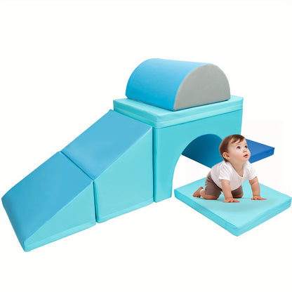 5-Piece Soft PU Leather Foam Climbing Blocks with Tunnel for Toddlers – Safe Indoor Play Set for Kids’ Rooms, Playrooms, Halloween,  Christmas Gifts