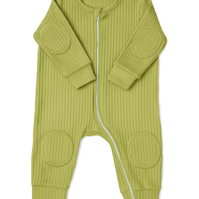 NurtureNauts Baby Romper Onesie – 100% Cotton, Double Zipper, Padded Knees & Elbows for Safety (Pastel Green, 9-12M)