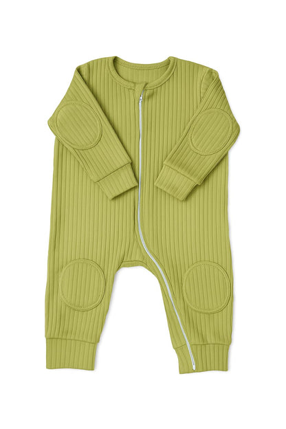 NurtureNauts Baby Romper Onesie – 100% Cotton, Double Zipper, Padded Knees & Elbows for Safety (Pastel Green, 9-12M)