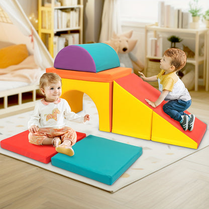 5-Piece Soft PU Leather Foam Climbing Blocks with Tunnel for Toddlers – Safe Indoor Play Set for Kids’ Rooms, Playrooms, Halloween,  Christmas Gifts
