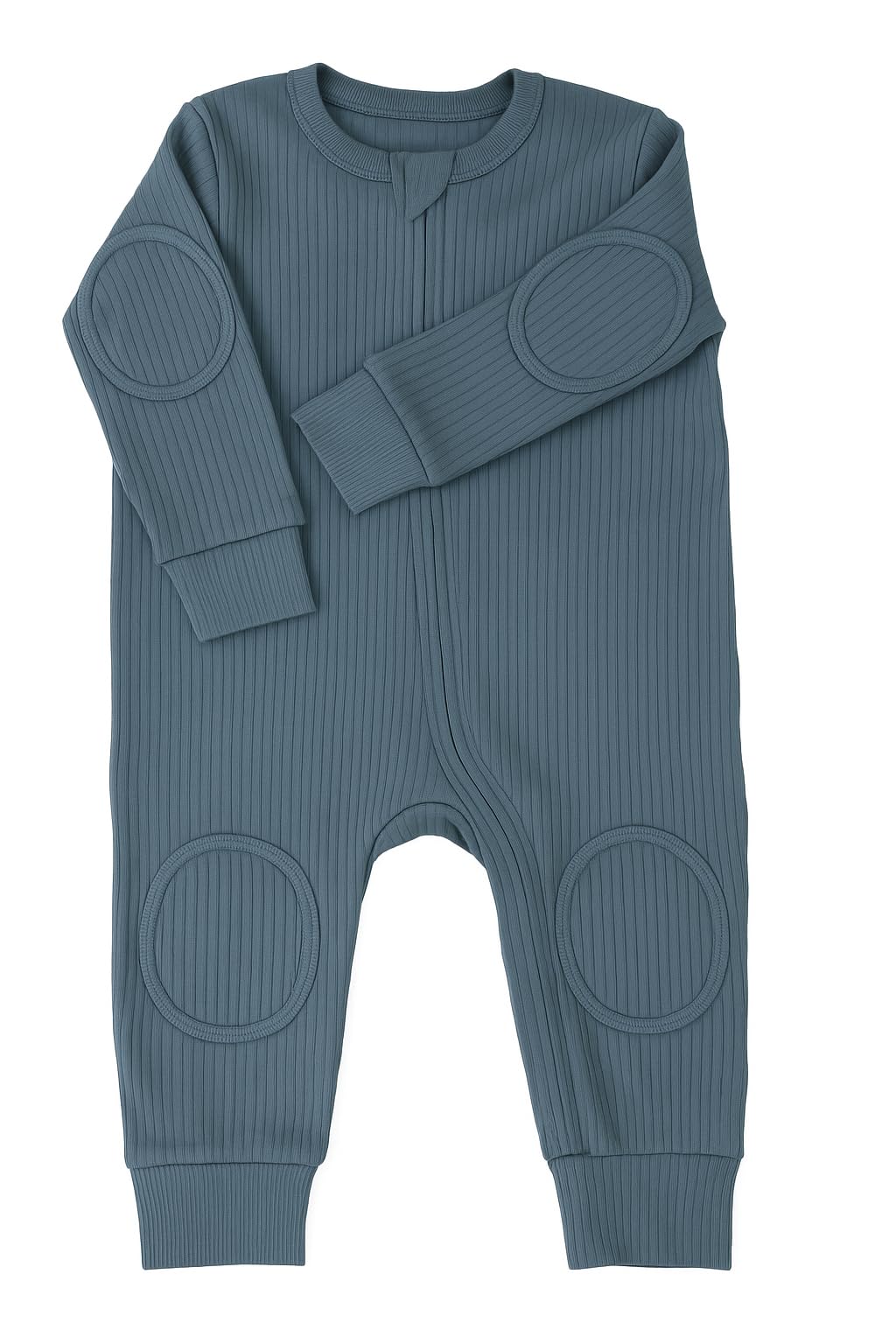 NurtureNauts Baby Romper Onesie – 100% Cotton, Double Zipper, Padded Knees & Elbows for Safety (Pastel Blue, 9-12M)