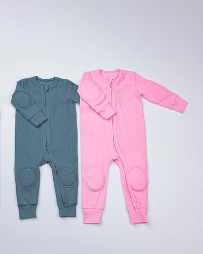 NurtureNauts Cotton Baby Romper – Double Zipper, Safety Pads, Light Pastel Purple (9-12 Months)