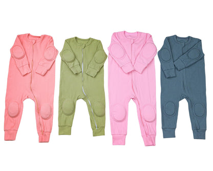 NurtureNauts Cotton Baby Romper – Double Zipper, Safety Pads, Light Pastel Purple (9-12 Months)
