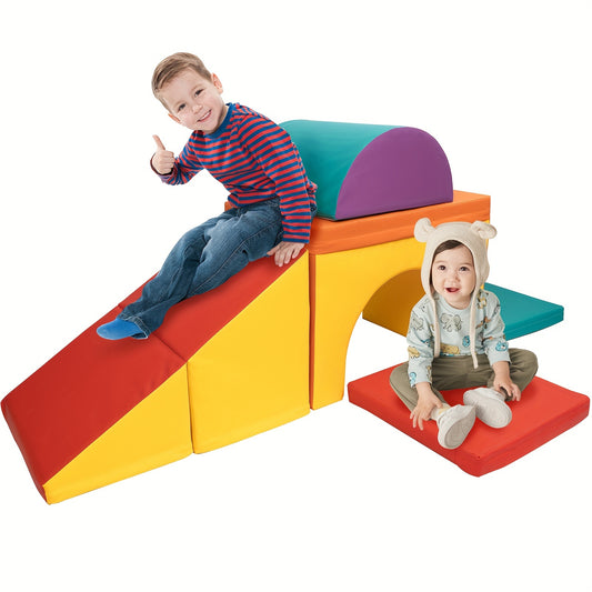 5-Piece Soft PU Leather Foam Climbing Blocks with Tunnel for Toddlers – Safe Indoor Play Set for Kids’ Rooms, Playrooms, Halloween,  Christmas Gifts