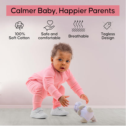 NurtureNauts Cotton Baby Romper – Double Zipper, Safety Pads, Light Pastel Purple (12–18 Months)