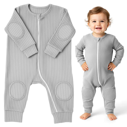 NurtureNauts lightweight rayon blend padded baby romper in Heather Grey