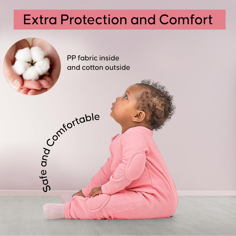 NurtureNauts® Padded Baby Romper, 100% Cotton, Elbow & Knee Pads, 2-Way Zipper for Crawling & Walking 18-24M