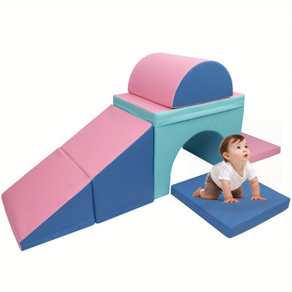 5-Piece Soft PU Leather Foam Climbing Blocks with Tunnel for Toddlers – Safe Indoor Play Set for Kids’ Rooms, Playrooms, Halloween,  Christmas Gifts