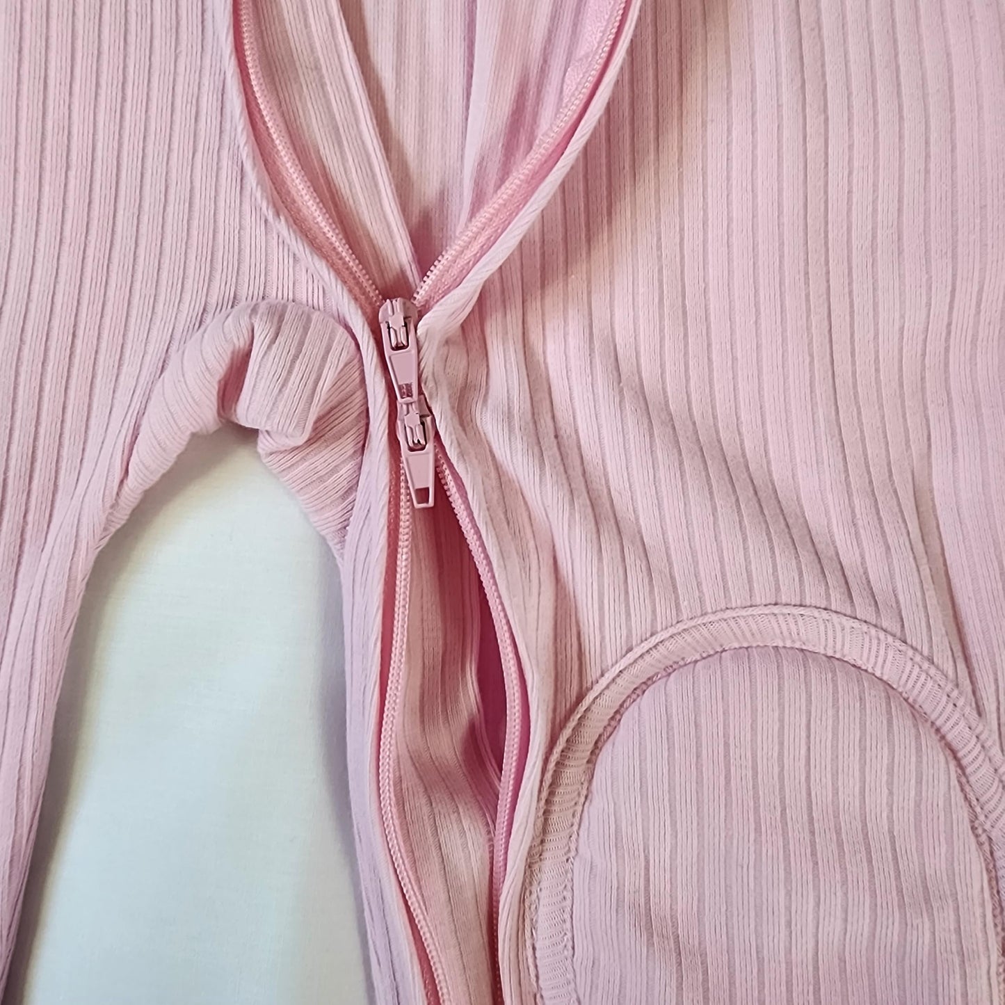 NurtureNauts Baby Romper Onesie – 100% Cotton, Double Zipper, Padded Knees & Elbows for Safety (Pastel Pink, 12–18M)