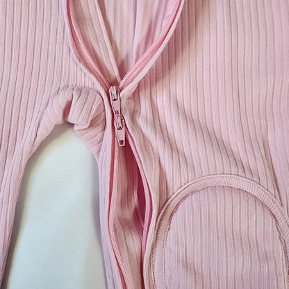 NurtureNauts Baby Romper Onesie – 100% Cotton, Double Zipper, Padded Knees & Elbows for Safety (Pastel Pink, 12–18M)