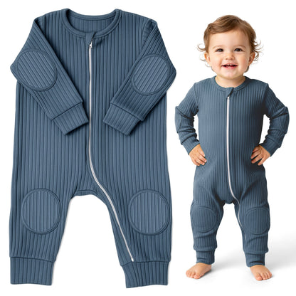 Pastel Blue NurtureNauts padded baby romper with knee and elbow cushioning
