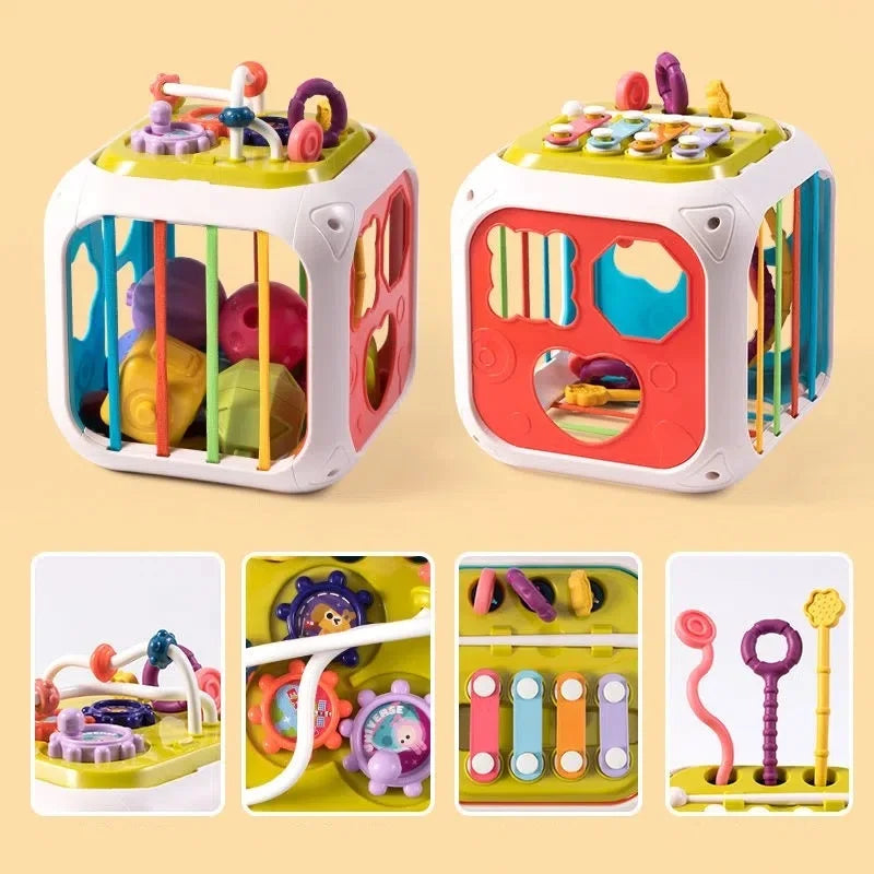 7-in-1 Montessori Baby Toys for 0-3 Years | Sensory Shape Sorter; Pull String Educational Game for Infants and Toddlers