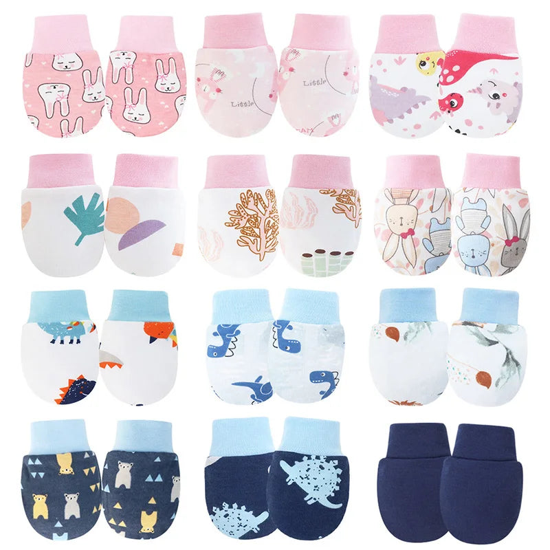 12pcs Baby Mittens for Girls Boys Cartoon Printed Protection Nice and Soft For Crawler