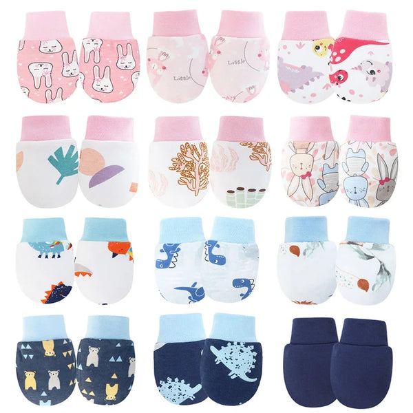 12pcs Baby Mittens for Girls Boys Cartoon Printed Protection Nice and Soft For Crawler