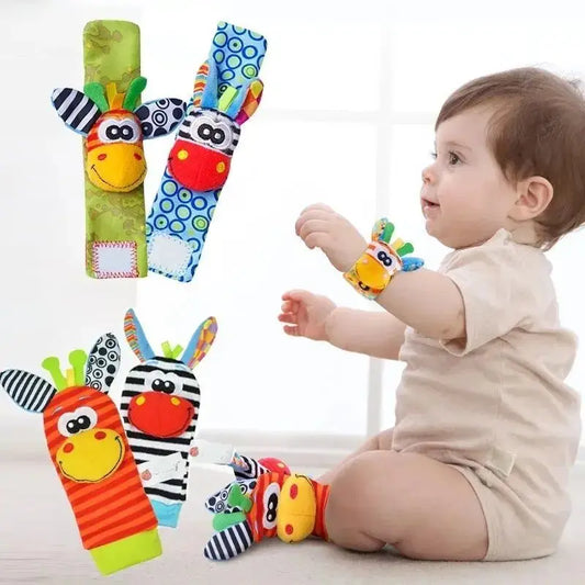 Animal-Themed Baby Socks with Wrist Strap – 4-Piece Set for Infants