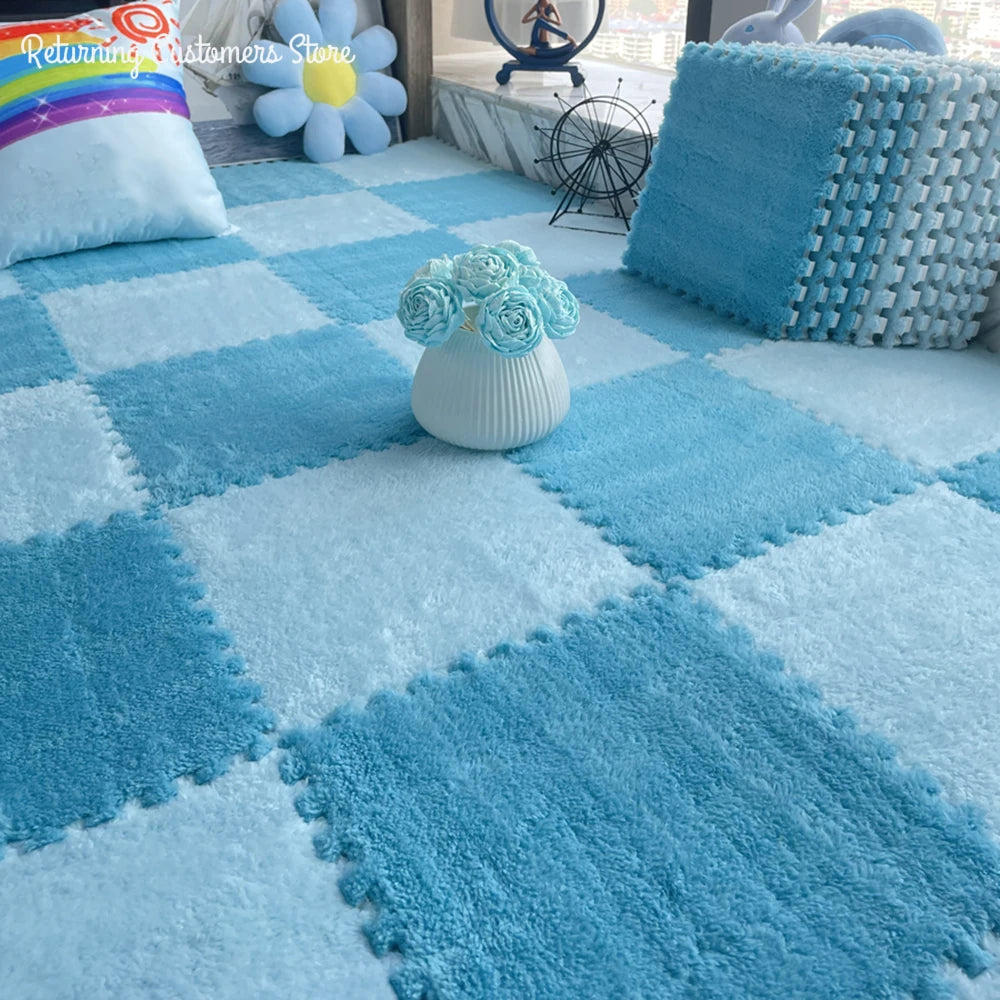 Warm Plush Floor Tiles – Interlocking Play Mat Puzzle Carpet for Babies, Kids, Pets & Exercise Areas