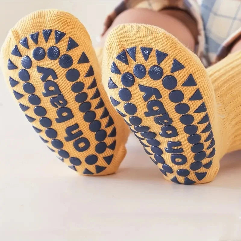 6 pairs of children's anti-slip socks, cute color-matching indoor floor socks, comfortable and breathable toddler walking socks,