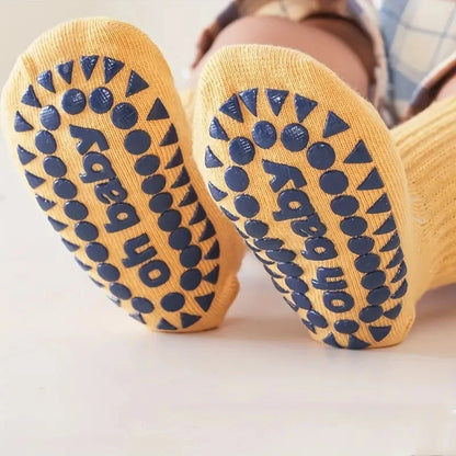 6 pairs of children's anti-slip socks, cute color-matching indoor floor socks, comfortable and breathable toddler walking socks,