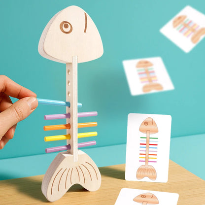 Montessori Color Matching Sensory Toys Wooden Popular Fish Bone Game