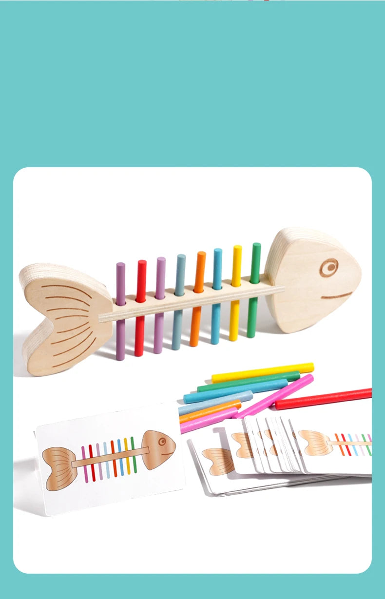 Montessori Color Matching Sensory Toys Wooden Popular Fish Bone Game