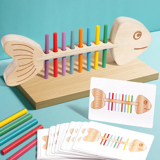 Montessori Color Matching Sensory Toys Wooden Popular Fish Bone Game