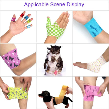Animal Print Self-Adhesive Wrap for Kids — 2.5 cm / 5 cm (1.9 m roll, stretches to ~4.5 m)