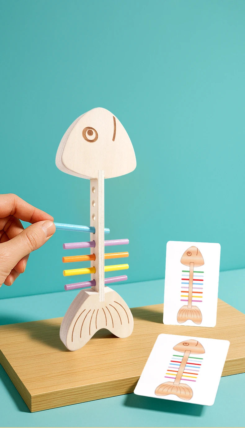 Montessori Color Matching Sensory Toys Wooden Popular Fish Bone Game