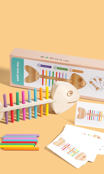 Montessori Color Matching Sensory Toys Wooden Popular Fish Bone Game