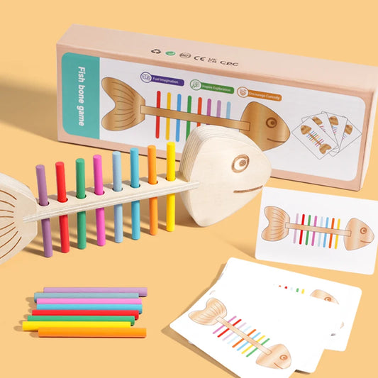 Montessori Color Matching Sensory Toys Wooden Popular Fish Bone Game
