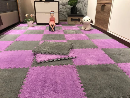 Warm Plush Floor Tiles – Interlocking Play Mat Puzzle Carpet for Babies, Kids, Pets & Exercise Areas