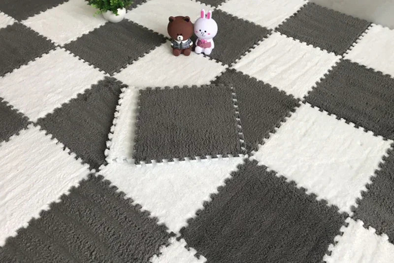 Warm Plush Floor Tiles – Interlocking Play Mat Puzzle Carpet for Babies, Kids, Pets & Exercise Areas
