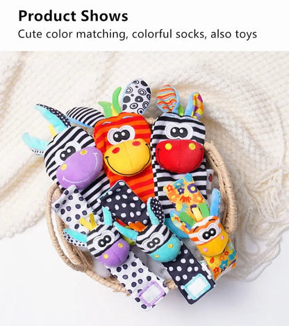 Animal-Themed Baby Socks with Wrist Strap – 4-Piece Set for Infants