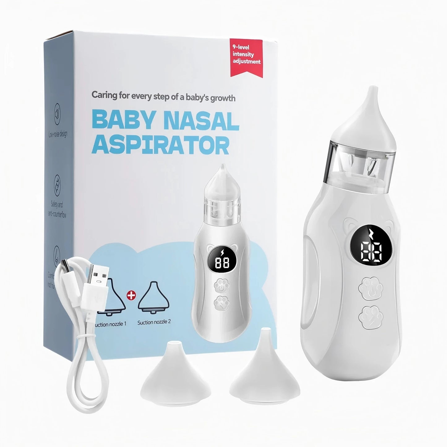 Electric Baby Nasal Aspirator (Rechargeable) — 9 Levels, Anti-Backwash