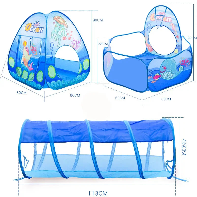 3-in-1 Kids Play Tent with Tunnel & Ball Pit — Foldable, Water-Resistant (Ages 3–6)