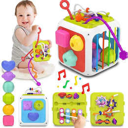 7-in-1 Montessori Baby Toys for 0-3 Years | Sensory Shape Sorter; Pull String Educational Game for Infants and Toddlers