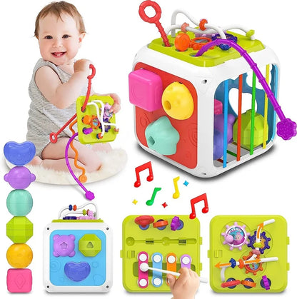 7-in-1 Montessori Baby Toys for 0-3 Years | Sensory Shape Sorter; Pull String Educational Game for Infants and Toddlers