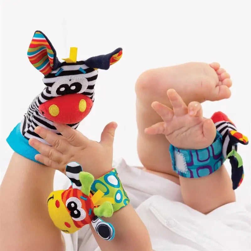 Animal-Themed Baby Socks with Wrist Strap – 4-Piece Set for Infants