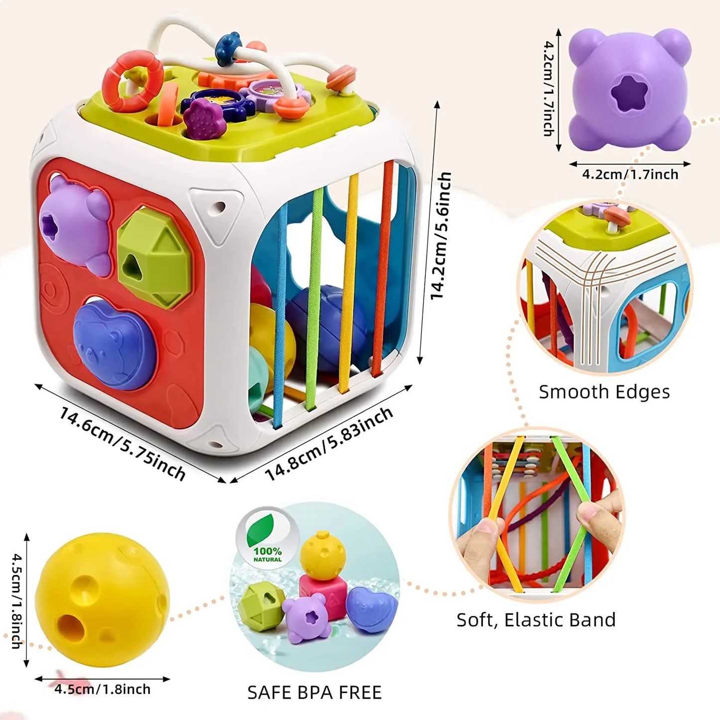 7-in-1 Montessori Baby Toys for 0-3 Years | Sensory Shape Sorter; Pull String Educational Game for Infants and Toddlers