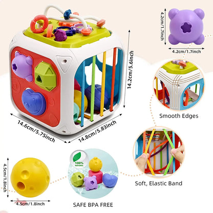 7-in-1 Montessori Baby Toys for 0-3 Years | Sensory Shape Sorter; Pull String Educational Game for Infants and Toddlers