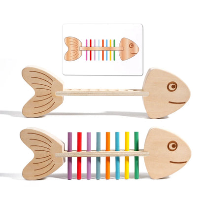 Montessori Color Matching Sensory Toys Wooden Popular Fish Bone Game