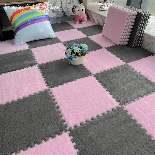 Warm Plush Floor Tiles – Interlocking Play Mat Puzzle Carpet for Babies, Kids, Pets & Exercise Areas
