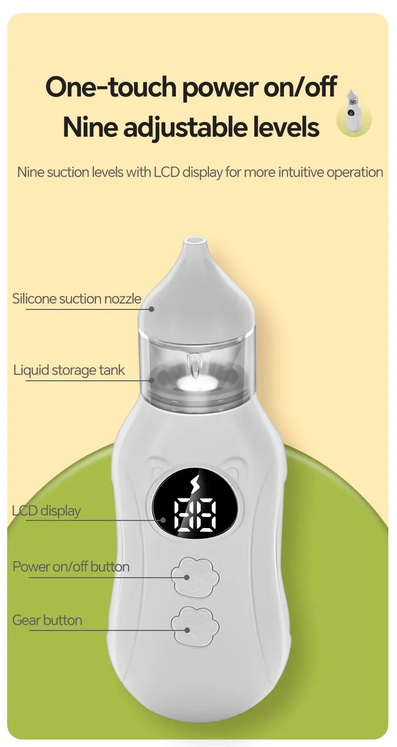Electric Baby Nasal Aspirator (Rechargeable) — 9 Levels, Anti-Backwash