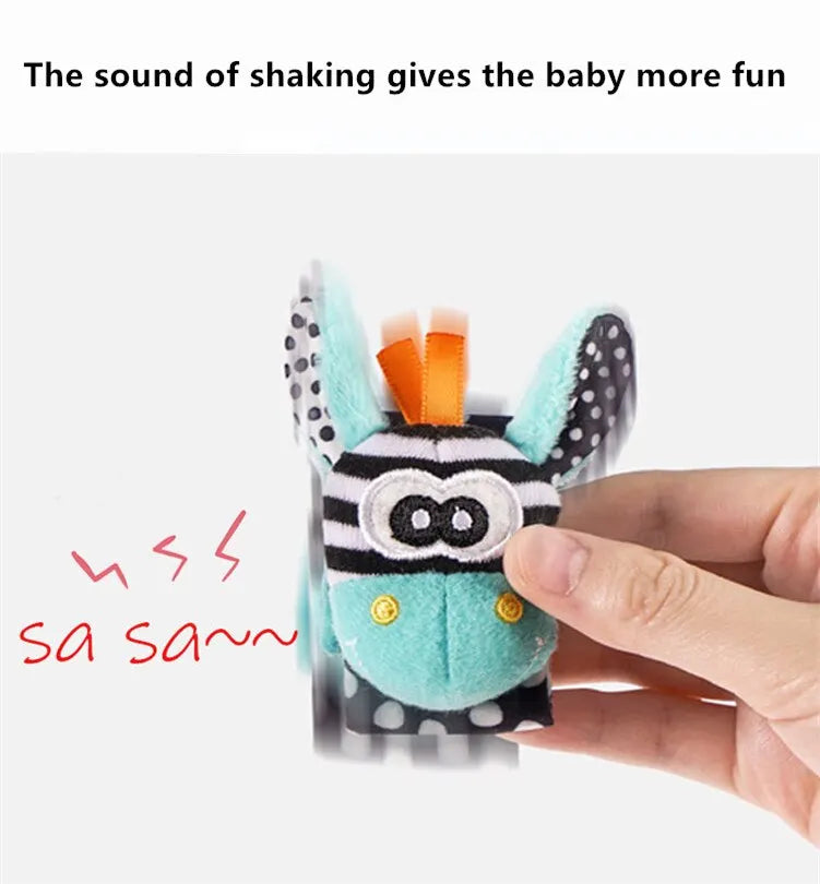 Animal-Themed Baby Socks with Wrist Strap – 4-Piece Set for Infants