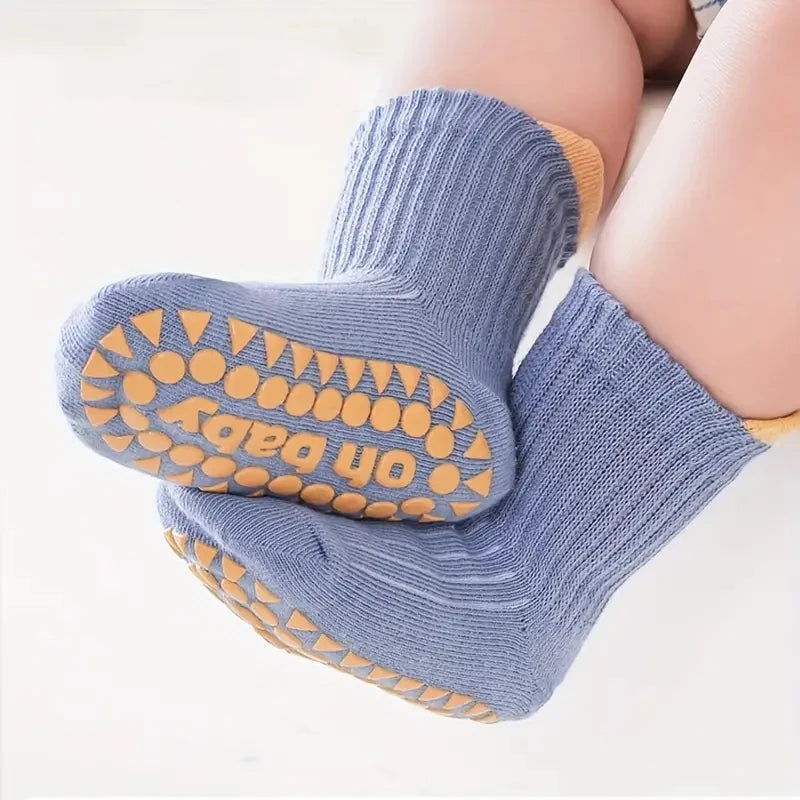 6 pairs of children's anti-slip socks, cute color-matching indoor floor socks, comfortable and breathable toddler walking socks,